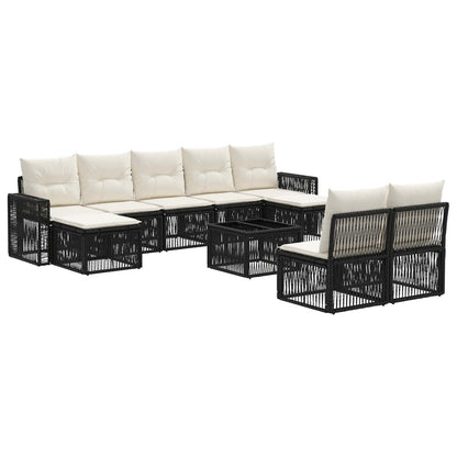 Set Divano da Giardino 10 pcs Nero e Bianco Crema polyrattan | homemem39