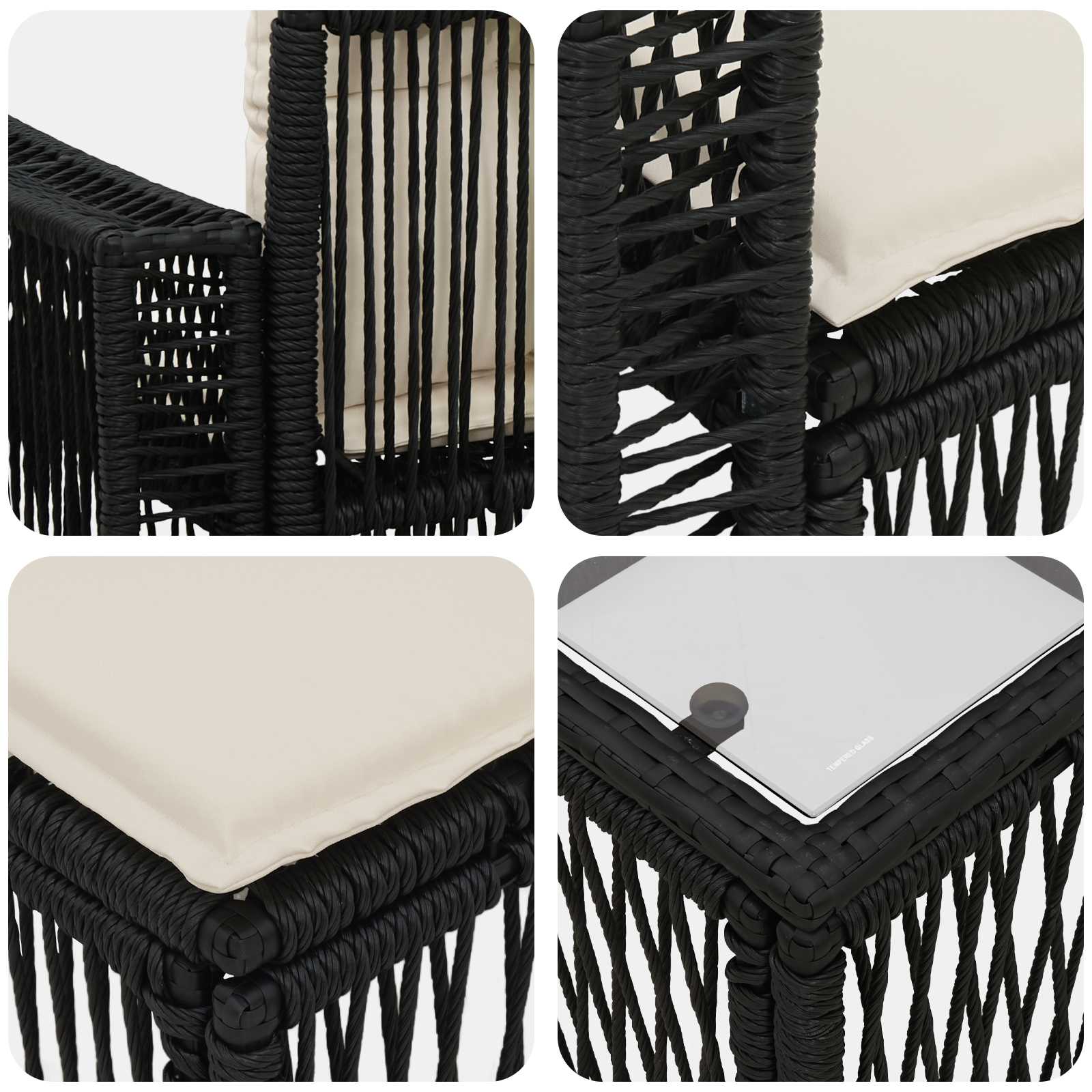 Set Divano da Giardino 11 pcs Nero e Bianco Crema polyrattan | homemem39