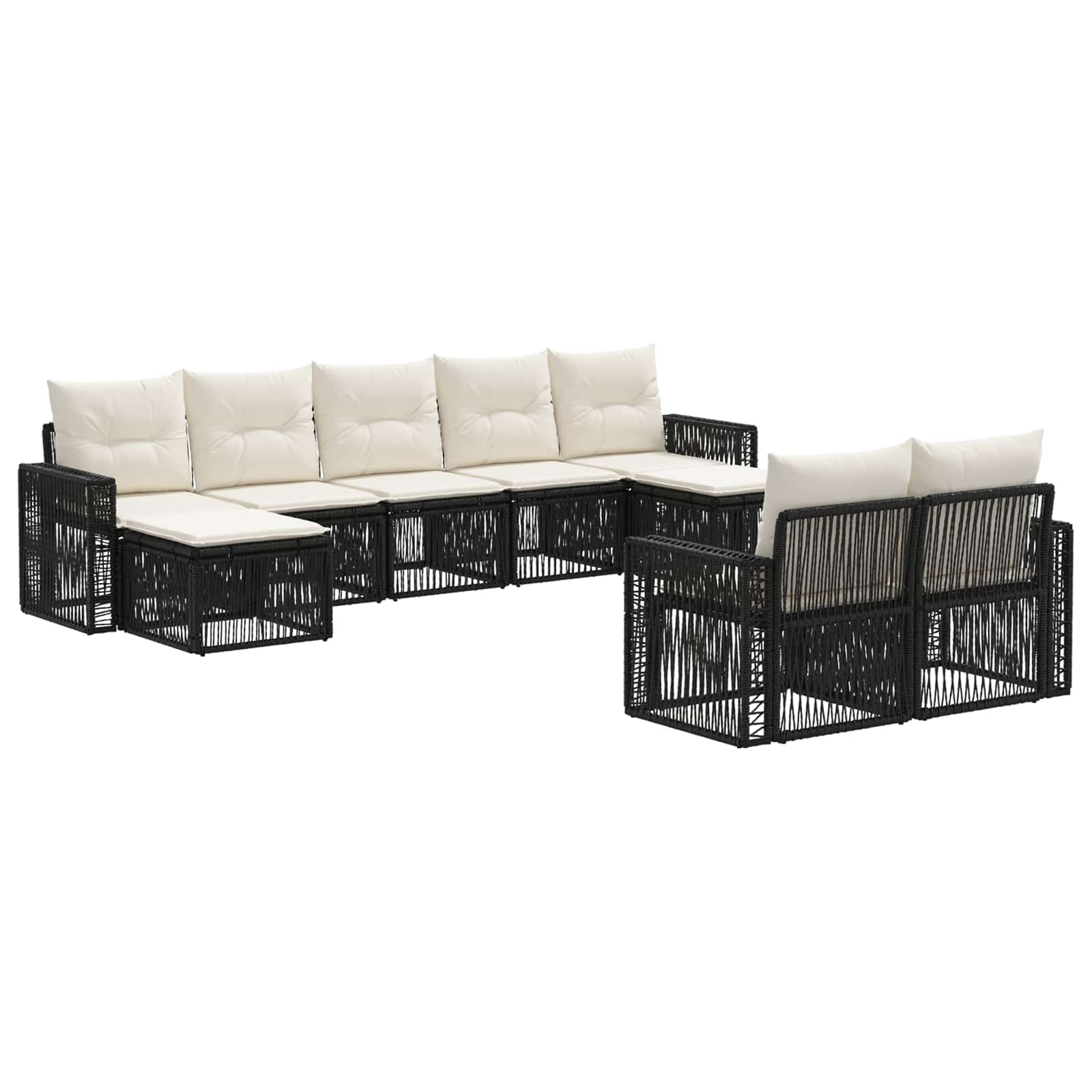 Set Divano da Giardino 9 pcs Nero e Bianco Crema polyrattan | homemem39