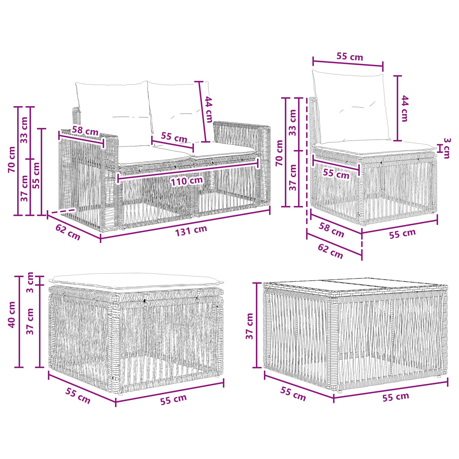 Set Divano da Giardino 10 pcs Grigio e Grigio Scuro polyrattan | homemem39