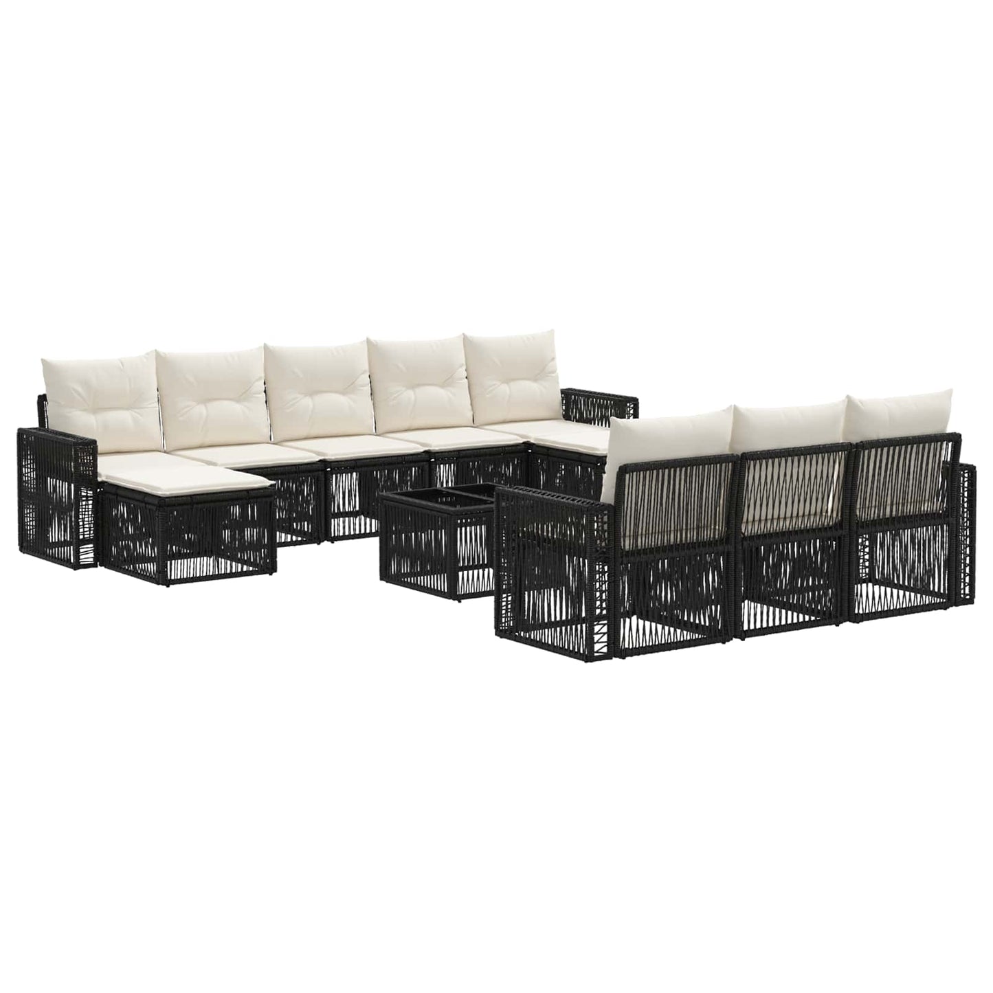 Set Divano da Giardino 11 pcs Nero e Bianco Crema polyrattan | homemem39