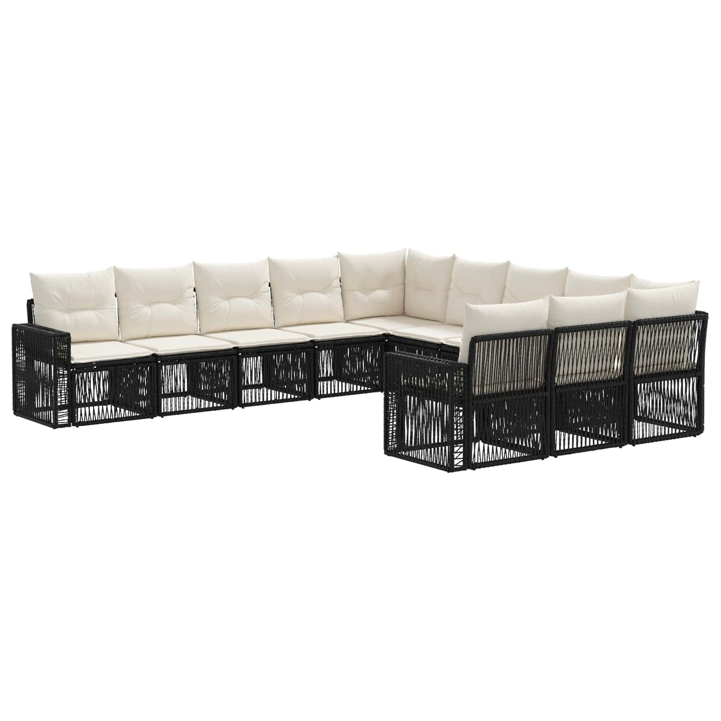 Set Divano da Giardino 11 pcs Nero e Bianco Crema polyrattan | homemem39