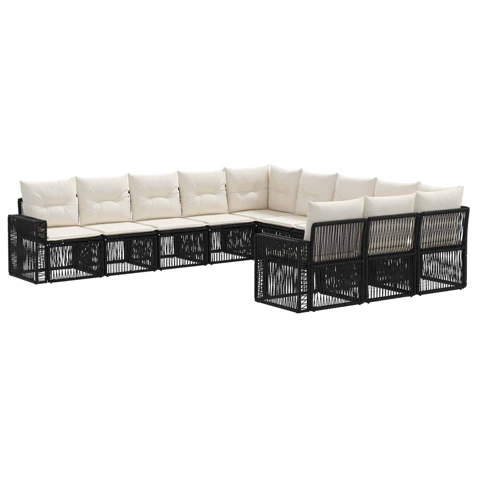 Set Divano da Giardino 11 pcs Nero e Bianco Crema polyrattan | homemem39