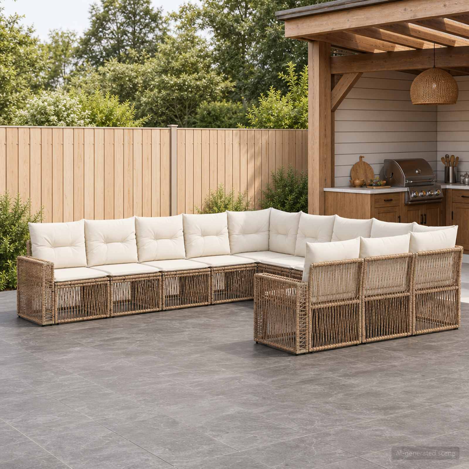 Set Divano da Giardino 11 pcs Beige e Bianco Crema polyrattan | homemem39