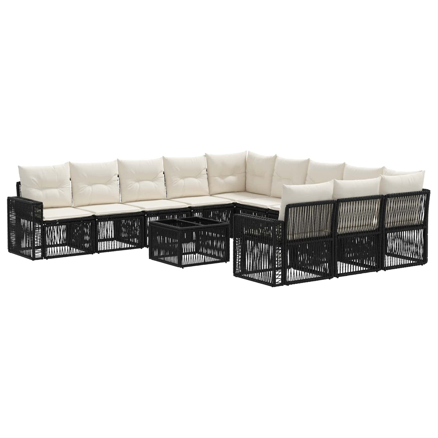 Set Divano da Giardino 12 pcs Nero e Bianco Crema polyrattan