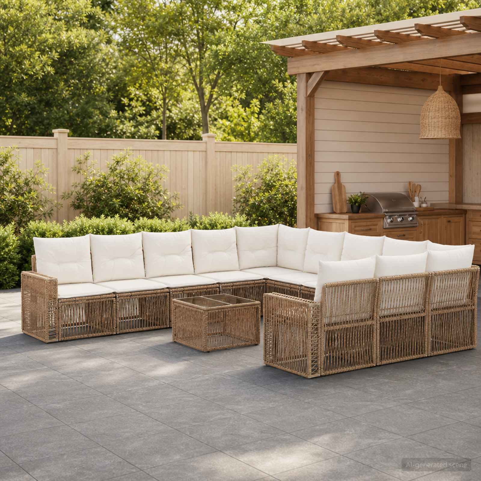 Set Divano da Giardino 12 pcs Beige e Bianco Crema polyrattan | homemem39