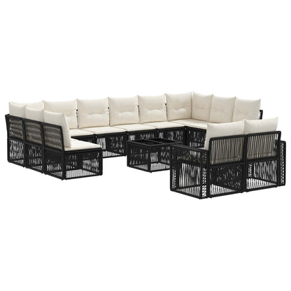 Set Divano da Giardino 13 pcs Nero e Bianco Crema polyrattan | homemem39