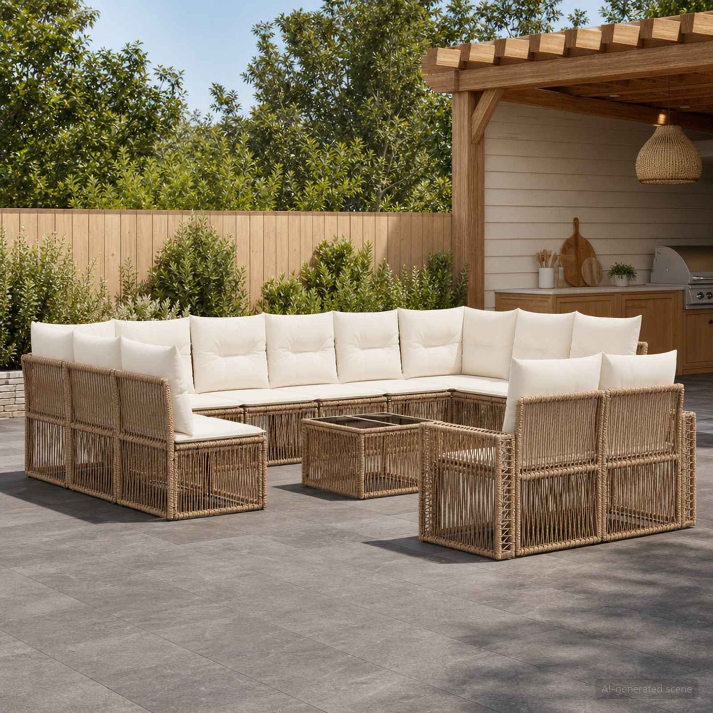 Set Divano da Giardino 13 pz Beige e Bianco Crema polyrattan
