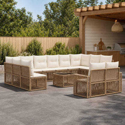 Set Divano da Giardino 13 pz Beige e Bianco Crema polyrattan