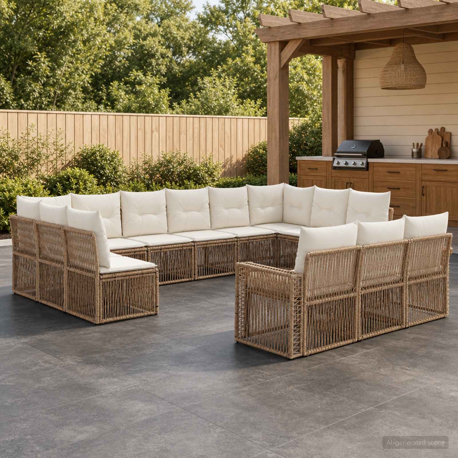 Set Divano da Giardino 13 pcs Beige e Bianco Crema polyrattan | homemem39