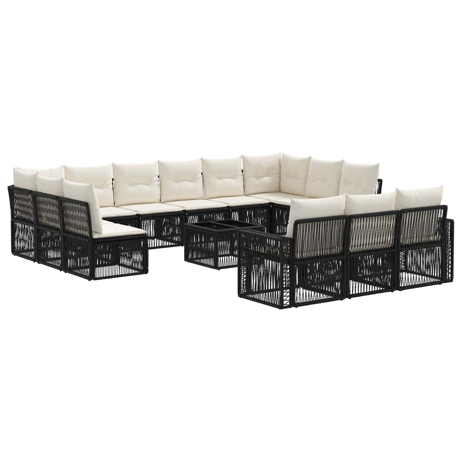 Set Divano da Giardino 14 pcs Nero e Bianco Crema polyrattan | homemem39