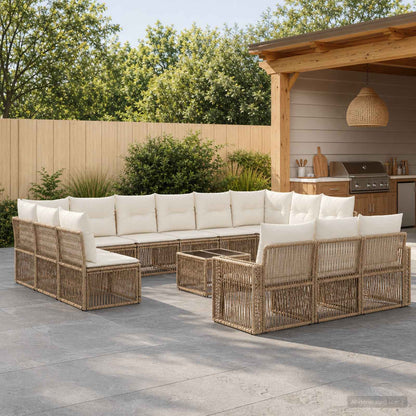 Set Divano da Giardino 14 pz Beige e Bianco Crema polyrattan