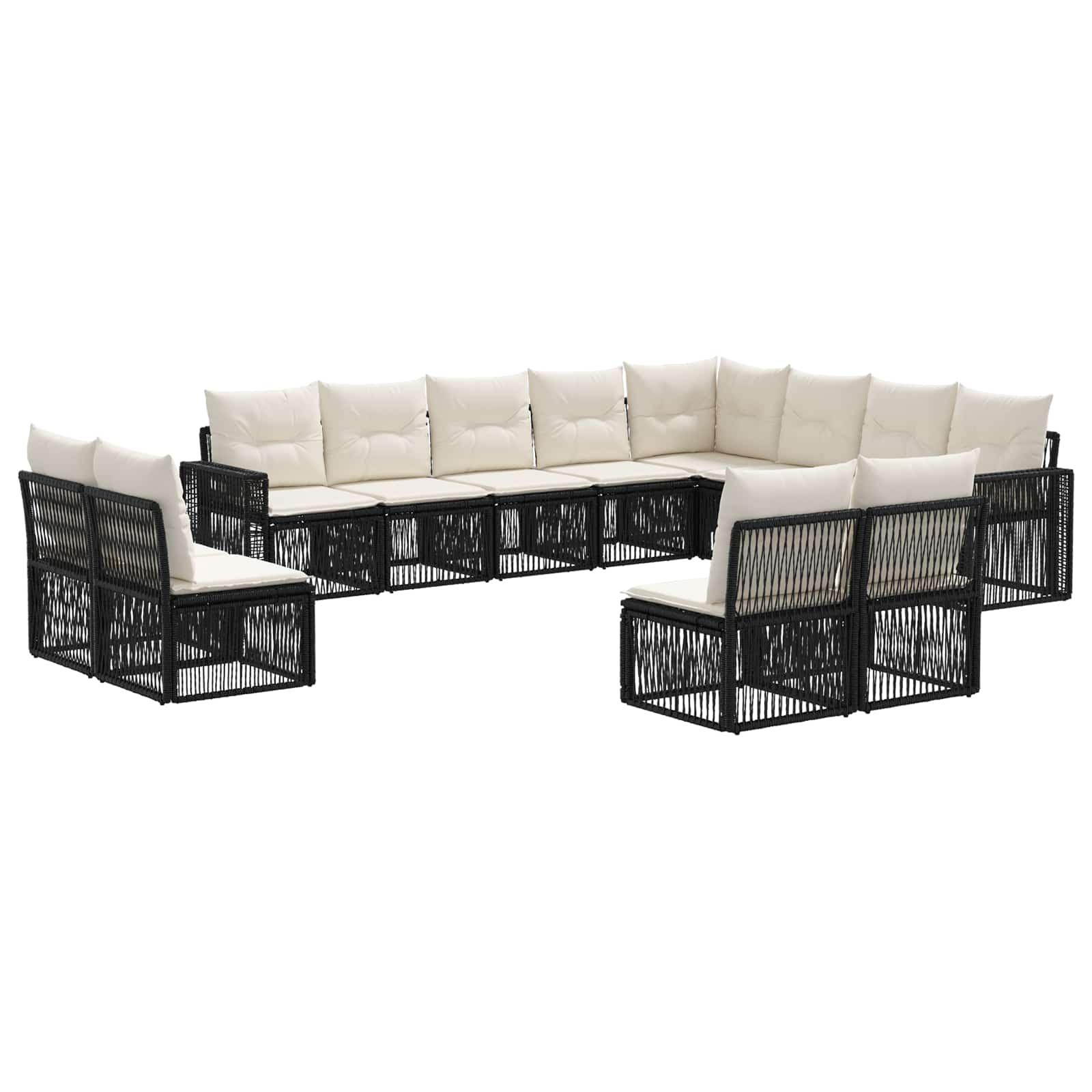 Set Divano da Giardino 12 pcs Nero e Bianco Crema polyrattan | homemem39