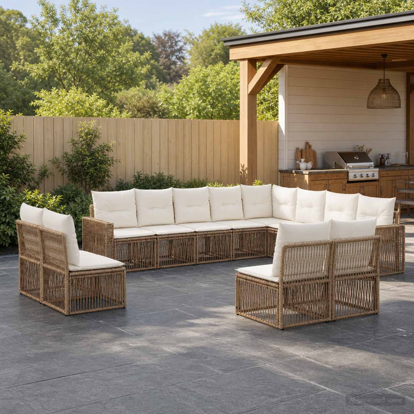 Set Divano da Giardino 12 pcs Beige e Bianco Crema polyrattan | homemem39