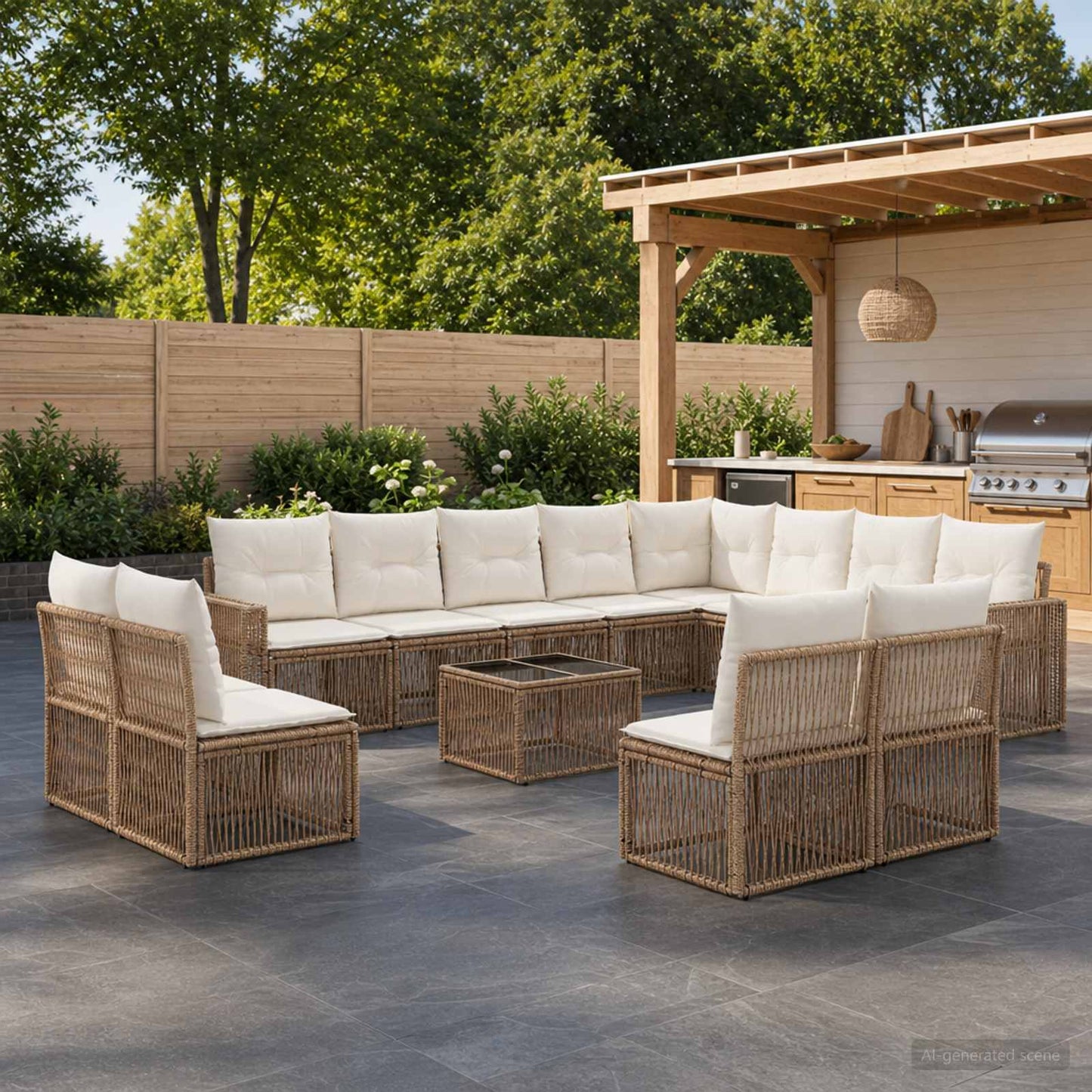 Set Divano da Giardino 13 pcs Beige e Bianco Crema polyrattan | homemem39