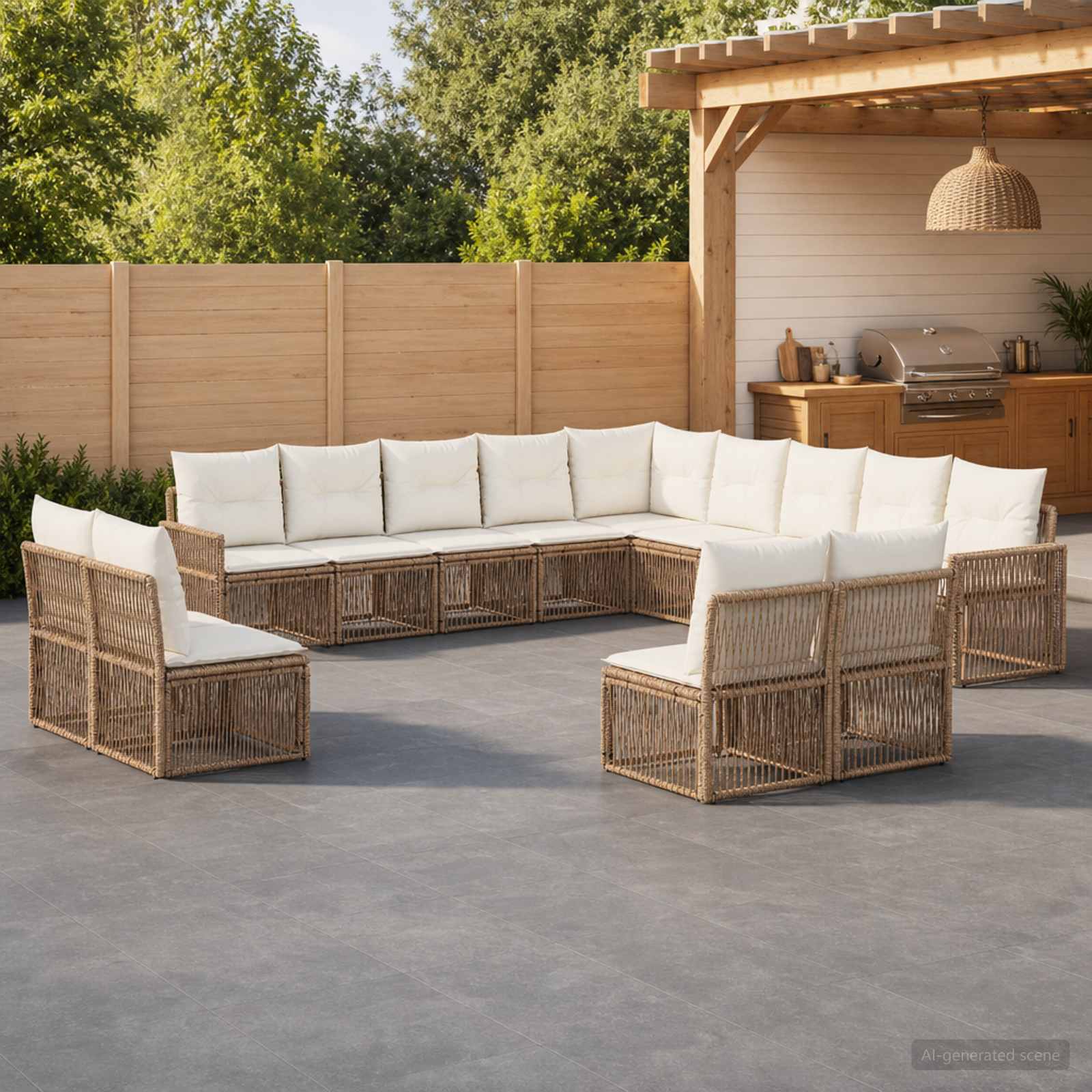 Set Divano da Giardino 13 pcs Beige e Bianco Crema polyrattan | homemem39