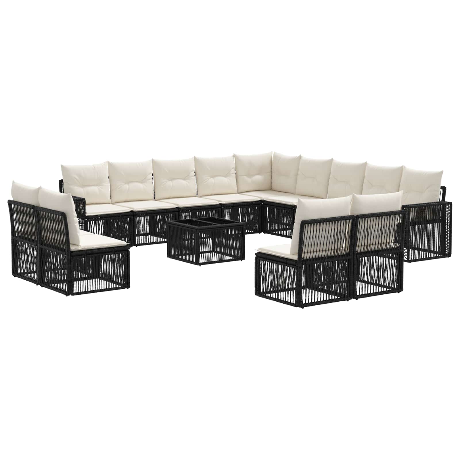 Set Divano da Giardino 14 pcs Nero e Bianco Crema polyrattan | homemem39