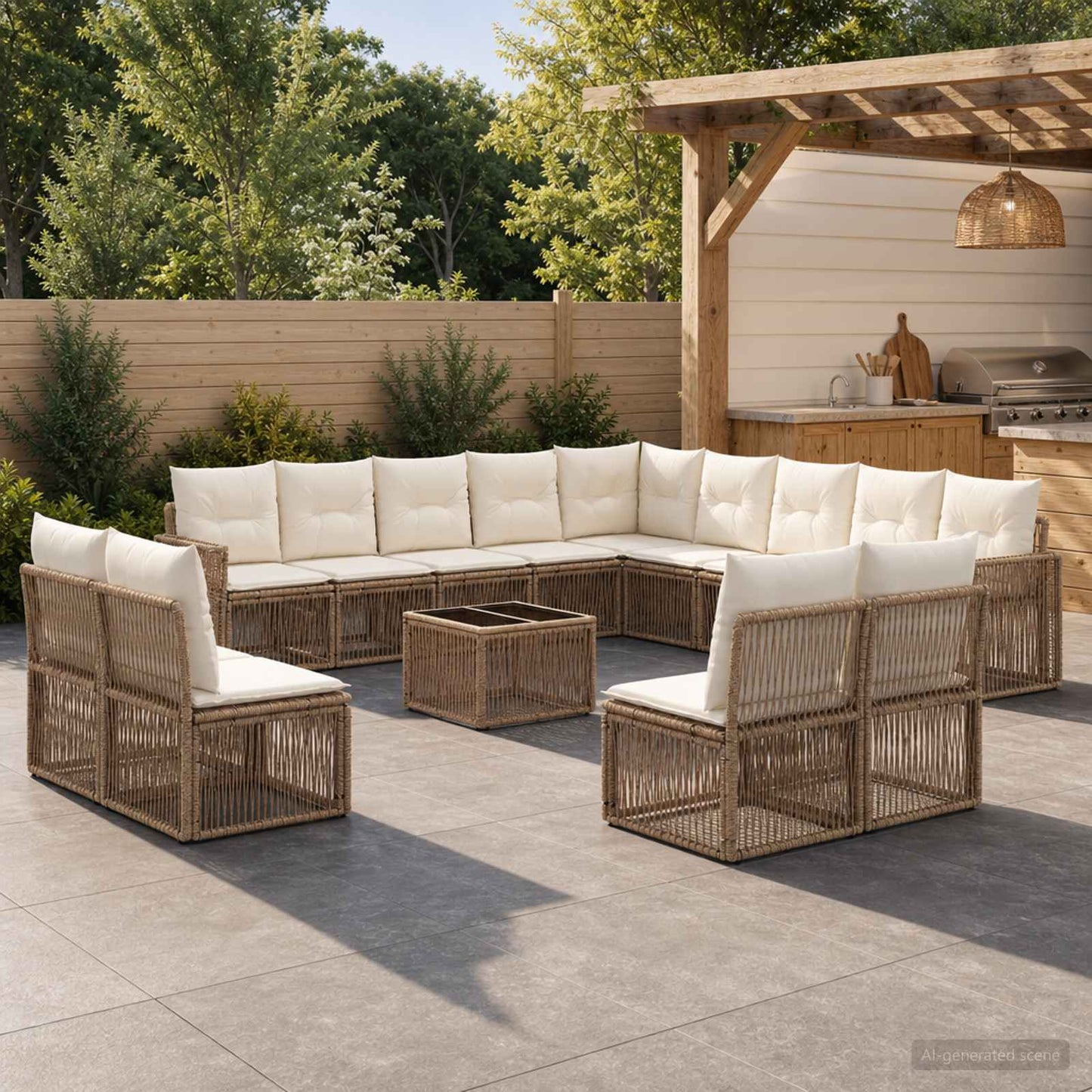 Set Divano da Giardino 14 pcs Beige e Bianco Crema polyrattan | homemem39