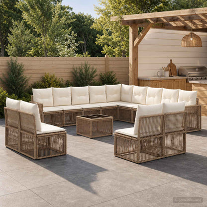Set Divano da Giardino 14 pcs Beige e Bianco Crema polyrattan | homemem39
