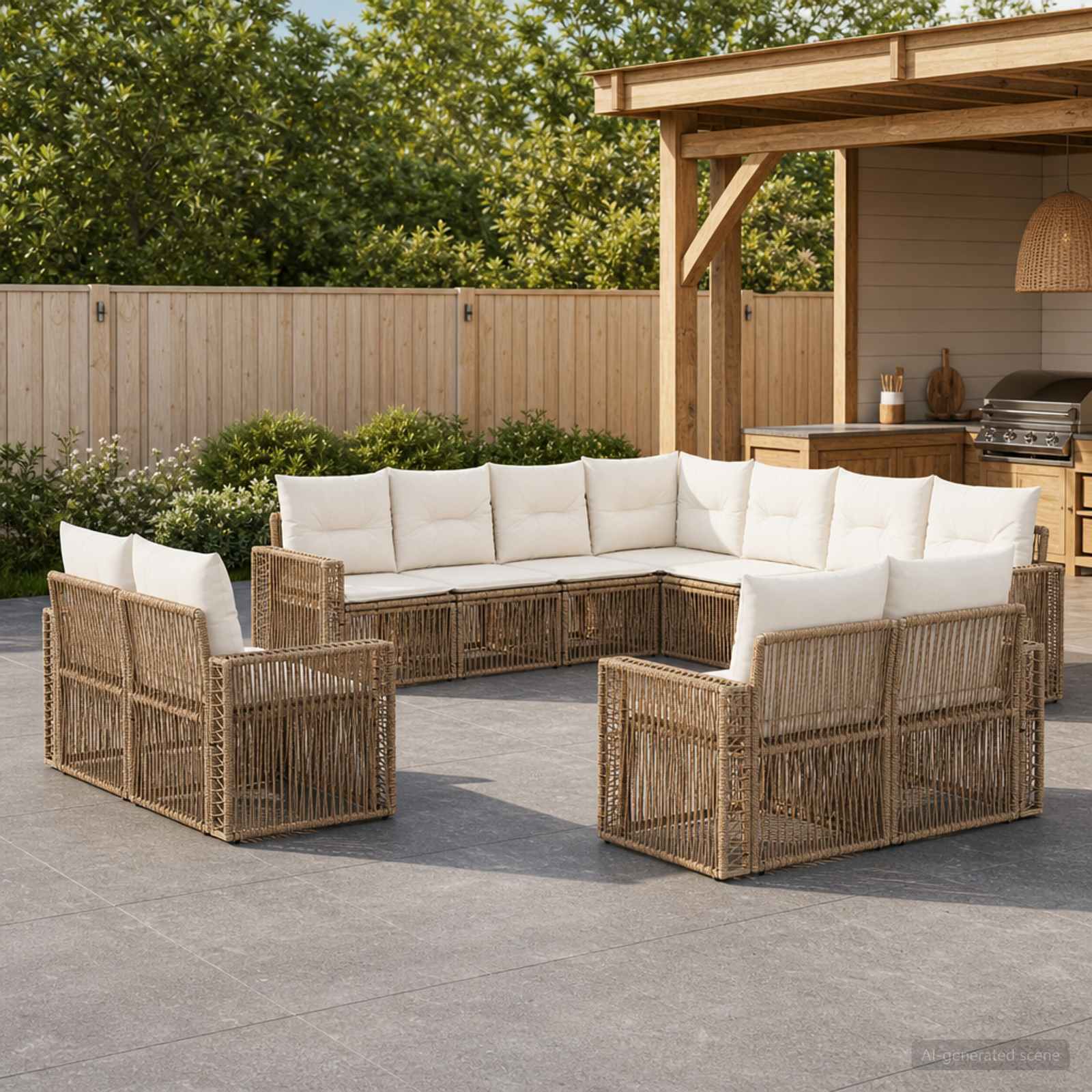 Set Divano da Giardino 11 pcs Beige e Bianco Crema polyrattan | homemem39