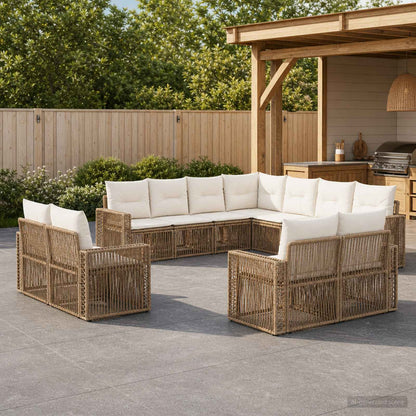 Set Divano da Giardino 11 pcs Beige e Bianco Crema polyrattan | homemem39
