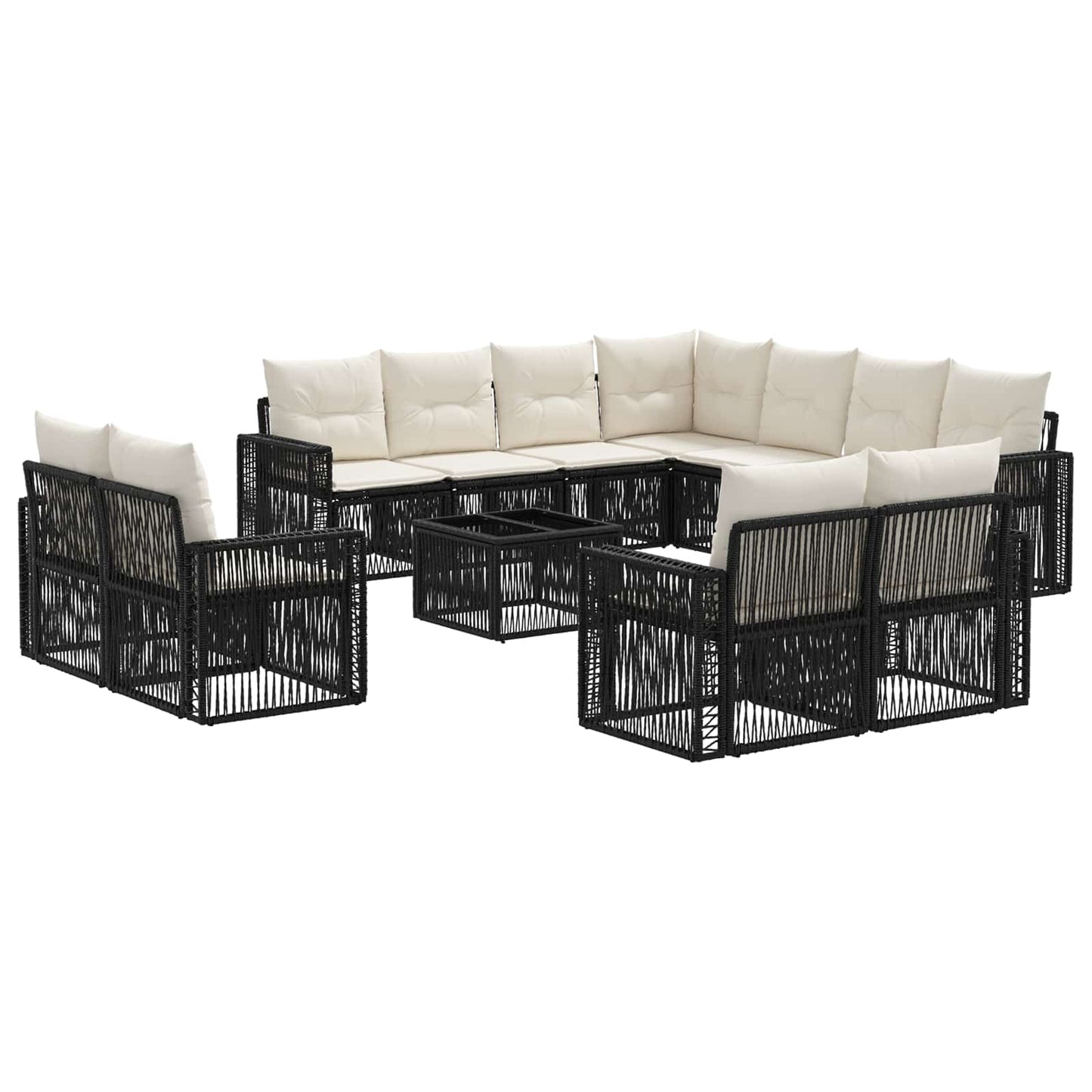 Set Divano da Giardino 12 pcs Nero e Bianco Crema polyrattan | homemem39