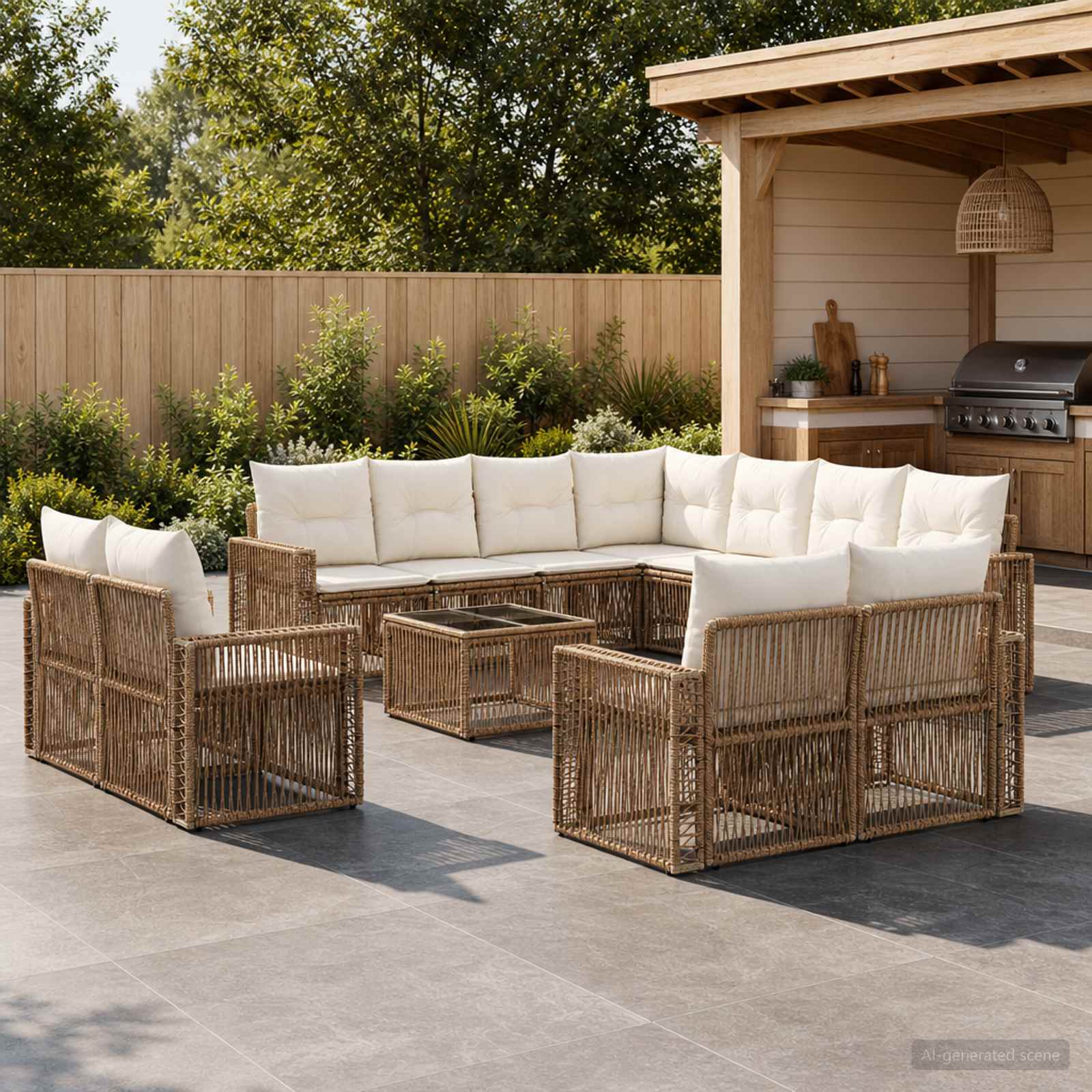 Set Divano da Giardino 12 pcs Beige e Bianco Crema polyrattan | homemem39