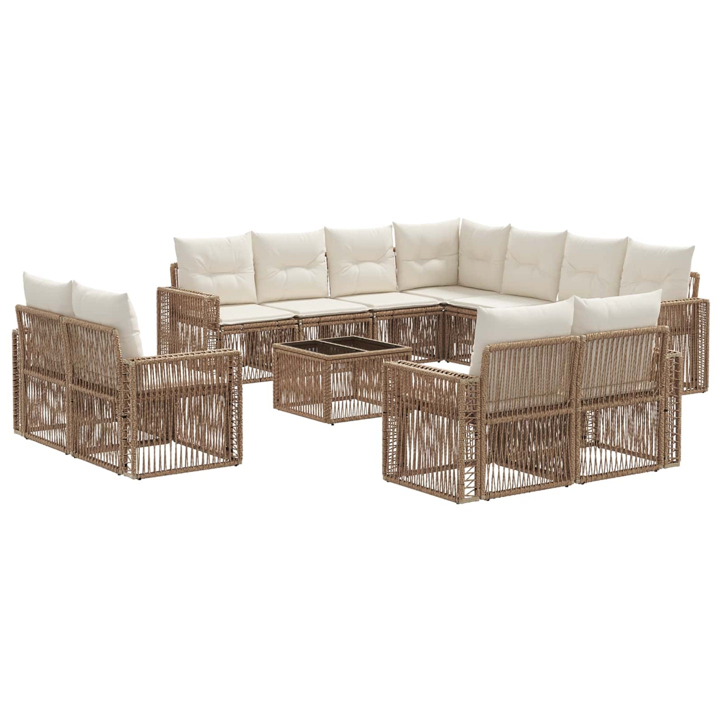 Set Divano da Giardino 12 pcs Beige e Bianco Crema polyrattan | homemem39