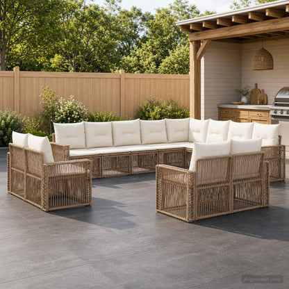 Set Divano da Giardino 12 pz Beige e Bianco Crema polyrattan