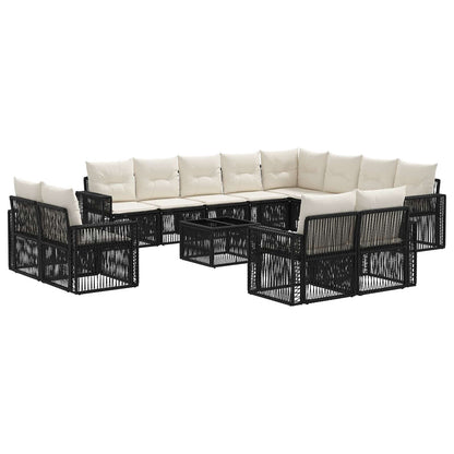 Set Divano da Giardino 13 pcs Nero e Bianco Crema polyrattan | homemem39