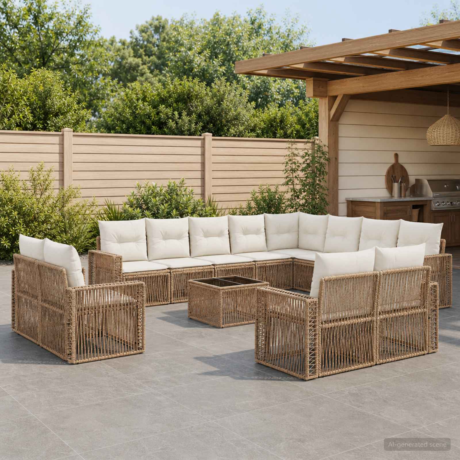 Set Divano da Giardino 13 pcs Beige e Bianco Crema polyrattan | homemem39