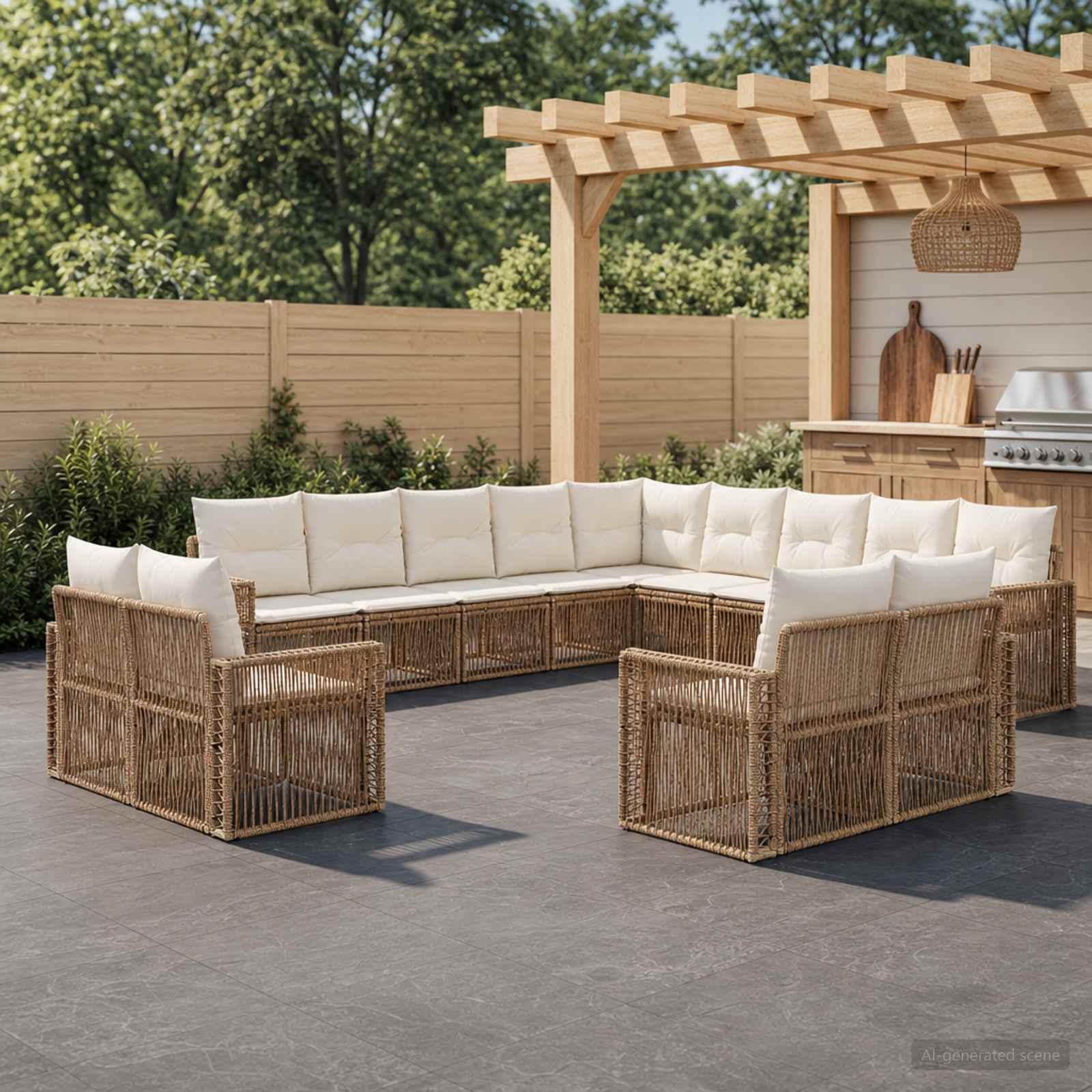 Set Divano da Giardino 13 pcs Beige e Bianco Crema polyrattan | homemem39