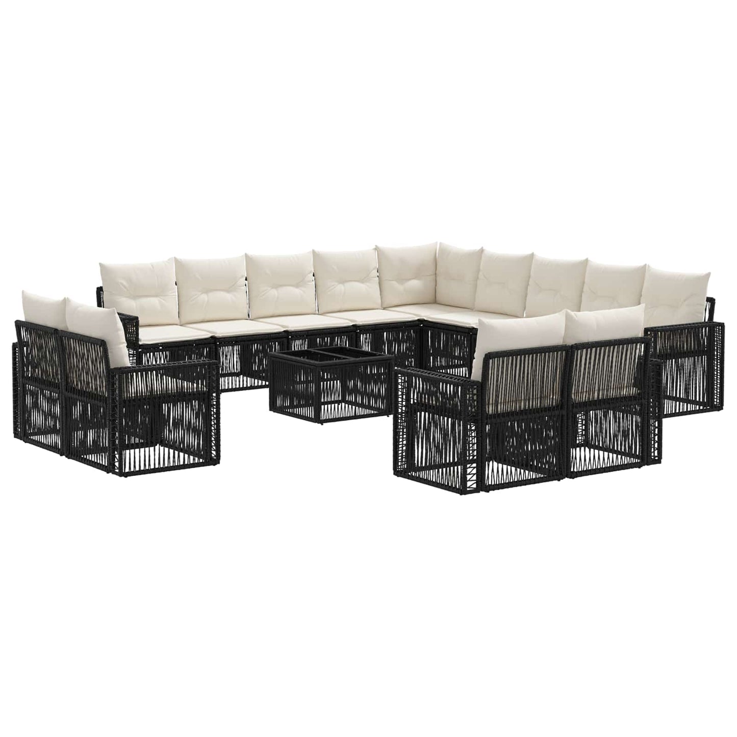 Set Divano da Giardino 14 pcs Nero e Bianco Crema polyrattan | homemem39