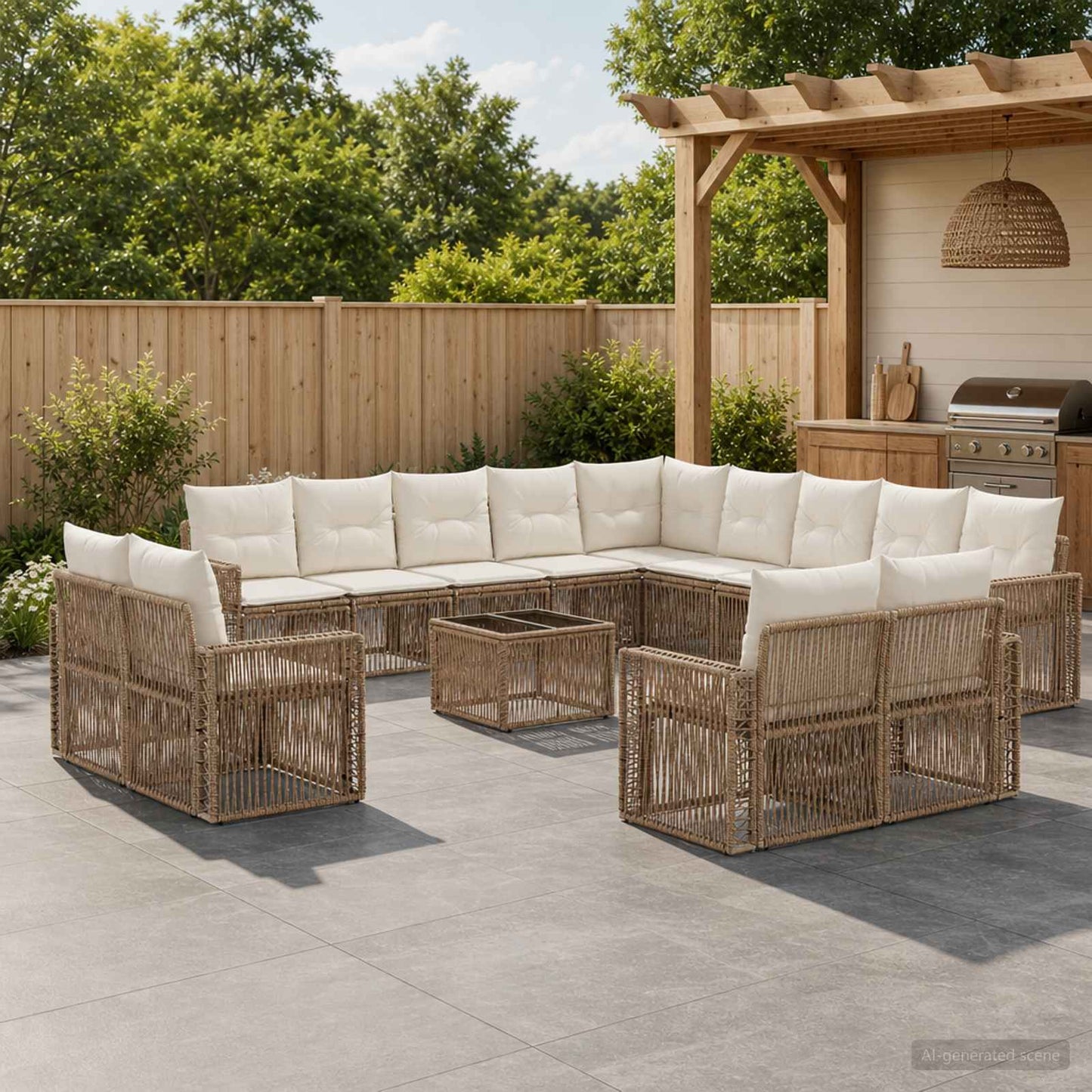 Set Divano da Giardino 14 pcs Beige e Bianco Crema polyrattan | homemem39