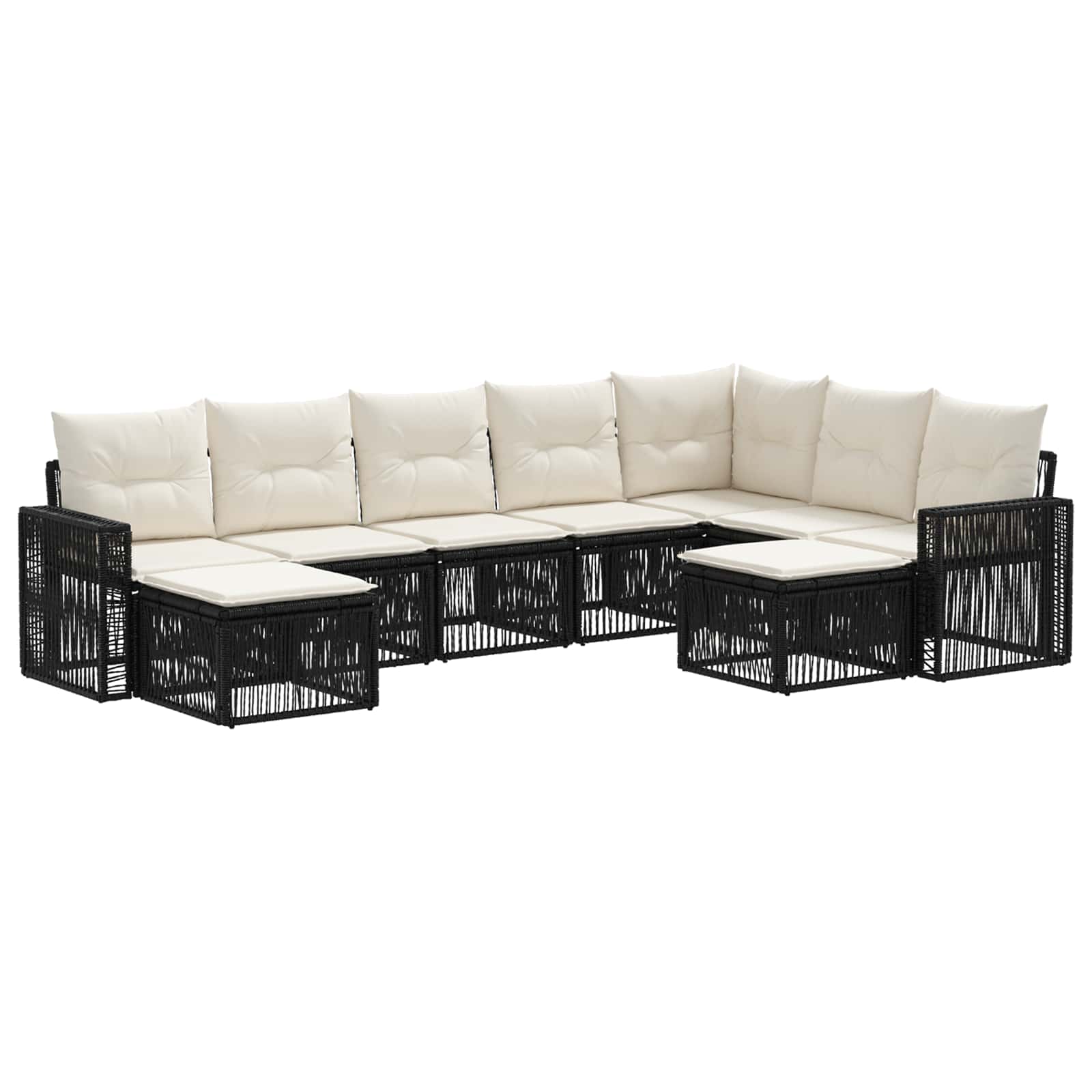 Set Divano da Giardino 9 pcs Nero e Bianco Crema polyrattan | homemem39