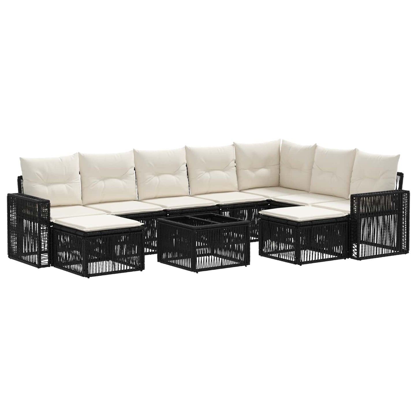 Set Divano da Giardino 10 pcs Nero e Bianco Crema polyrattan | homemem39