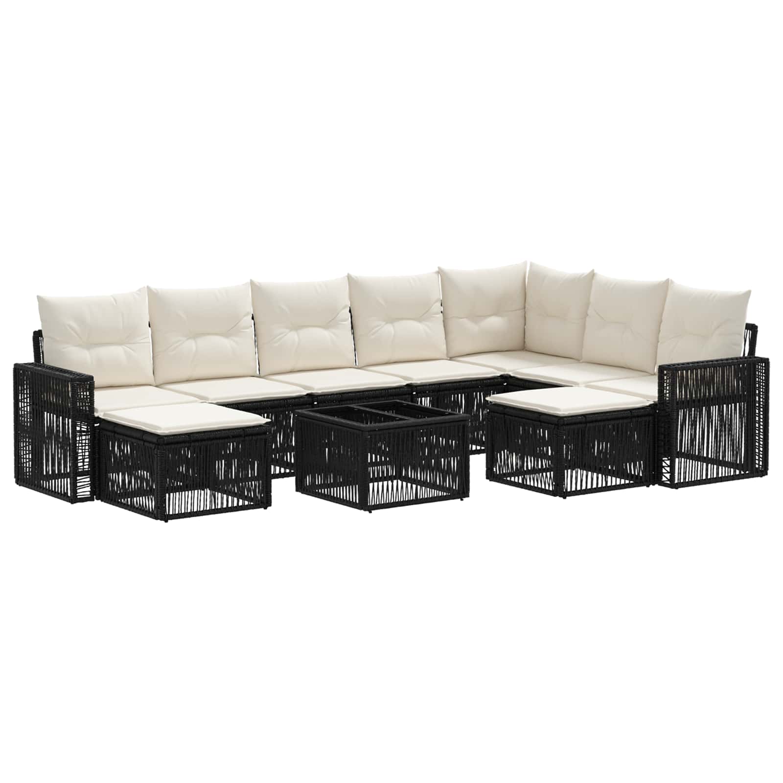 Set Divano da Giardino 10 pcs Nero e Bianco Crema polyrattan | homemem39
