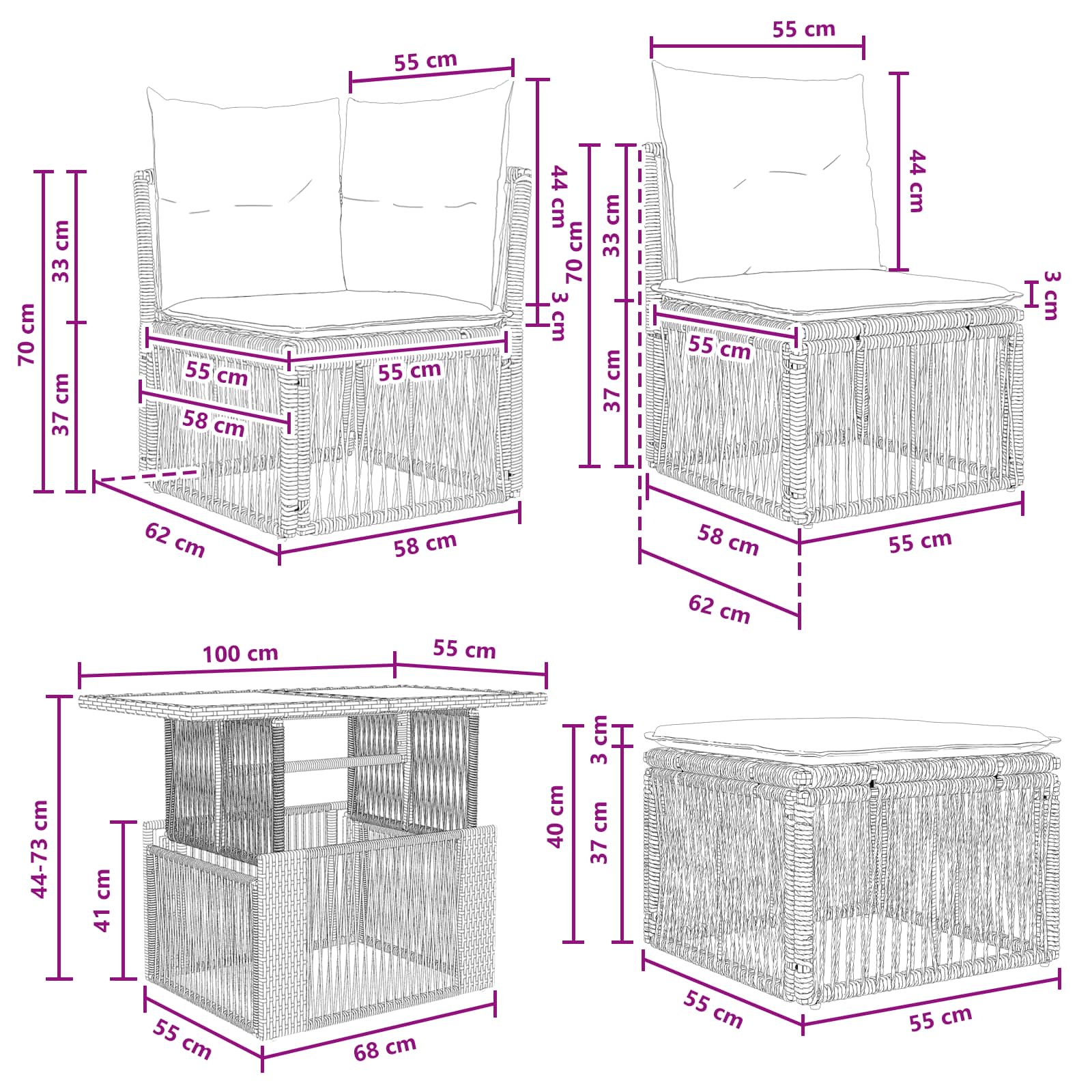 Set Divano da Giardino 11 pcs Nero e Bianco Crema polyrattan | homemem39