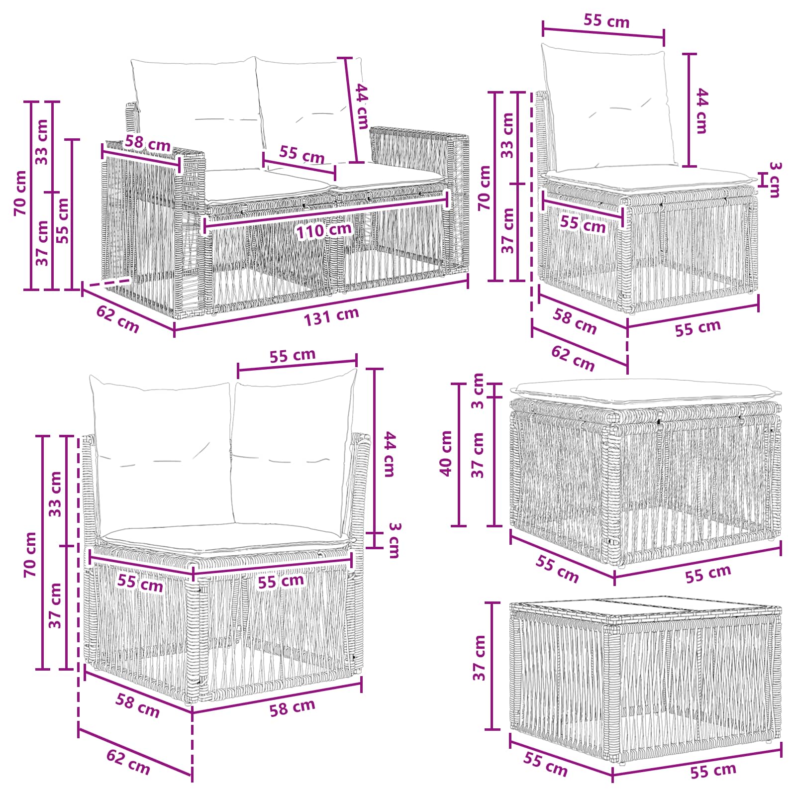 Set Divano da Giardino 12 pcs Nero e Bianco Crema polyrattan | homemem39