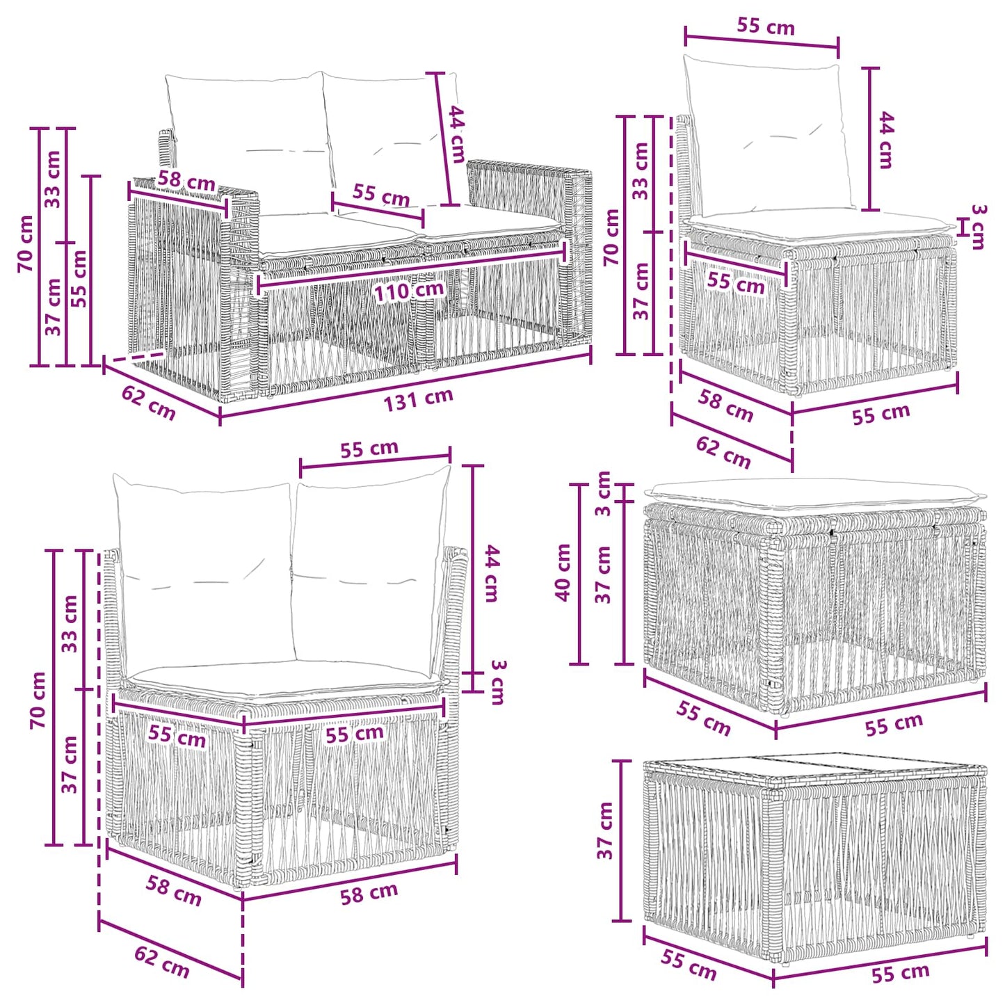 Set Divano da Giardino 12 pcs Grigio e Grigio Scuro polyrattan | homemem39