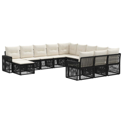 Set Divano da Giardino 12 pcs Nero e Bianco Crema polyrattan | homemem39