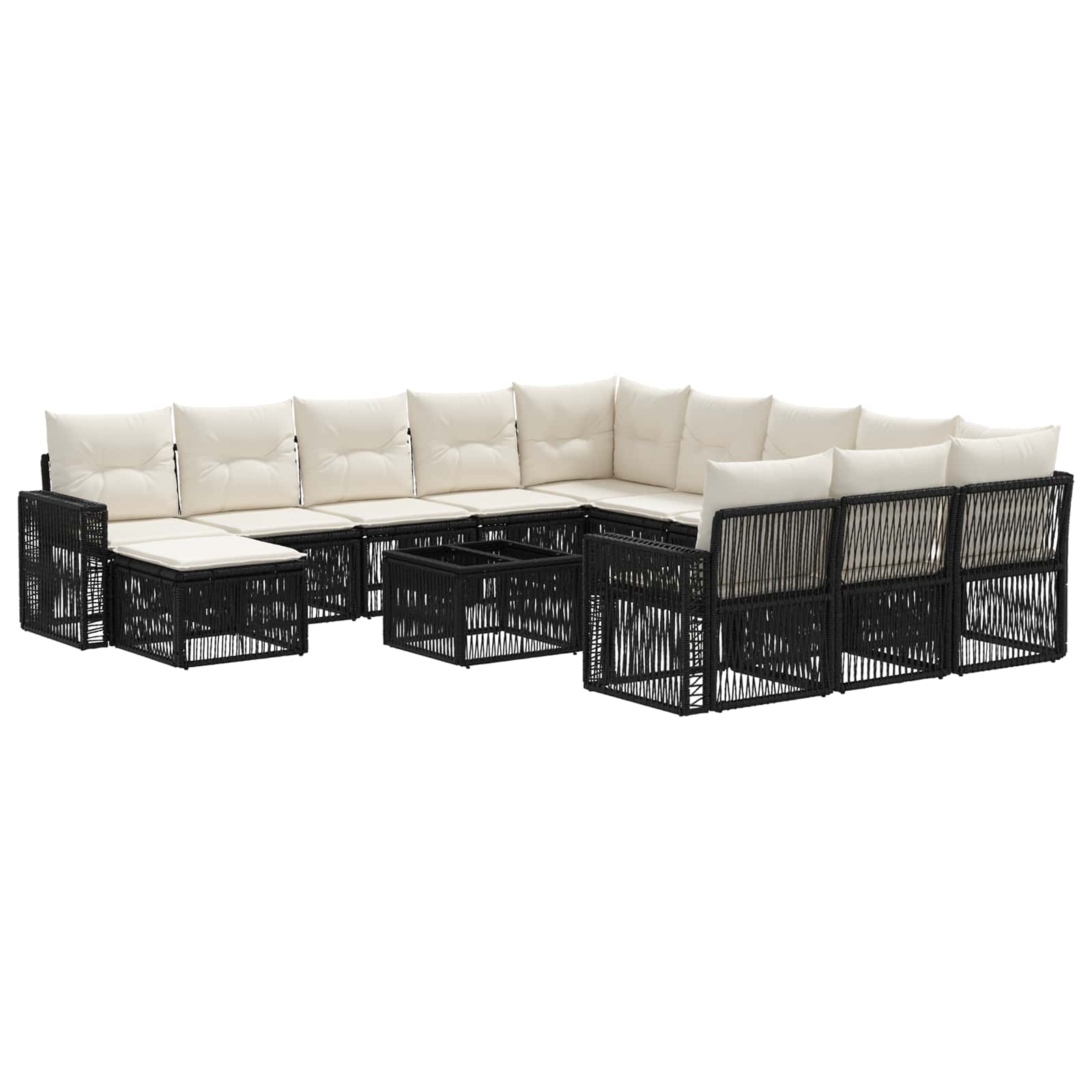 Set Divano da Giardino 13 pcs Nero e Bianco Crema polyrattan | homemem39