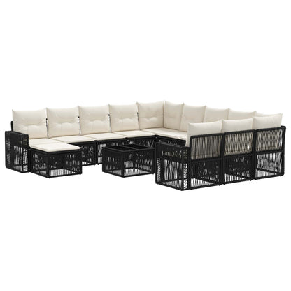 Set Divano da Giardino 13 pcs Nero e Bianco Crema polyrattan | homemem39