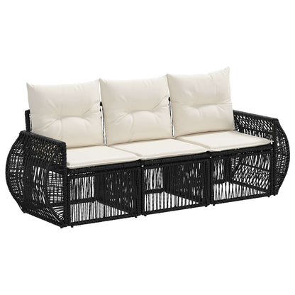 Set Divano da Giardino 3 pcs Nero e Bianco Crema polyrattan | homemem39