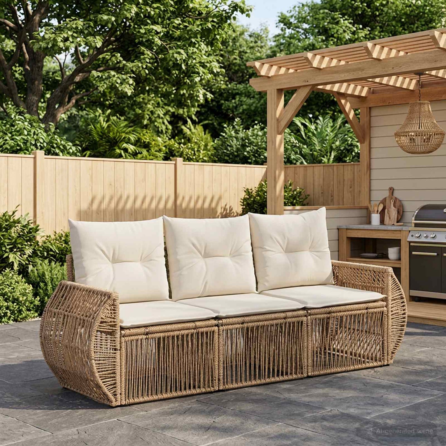 Set Divano da Giardino 3 pz Beige e Bianco Crema polyrattan | homemem39