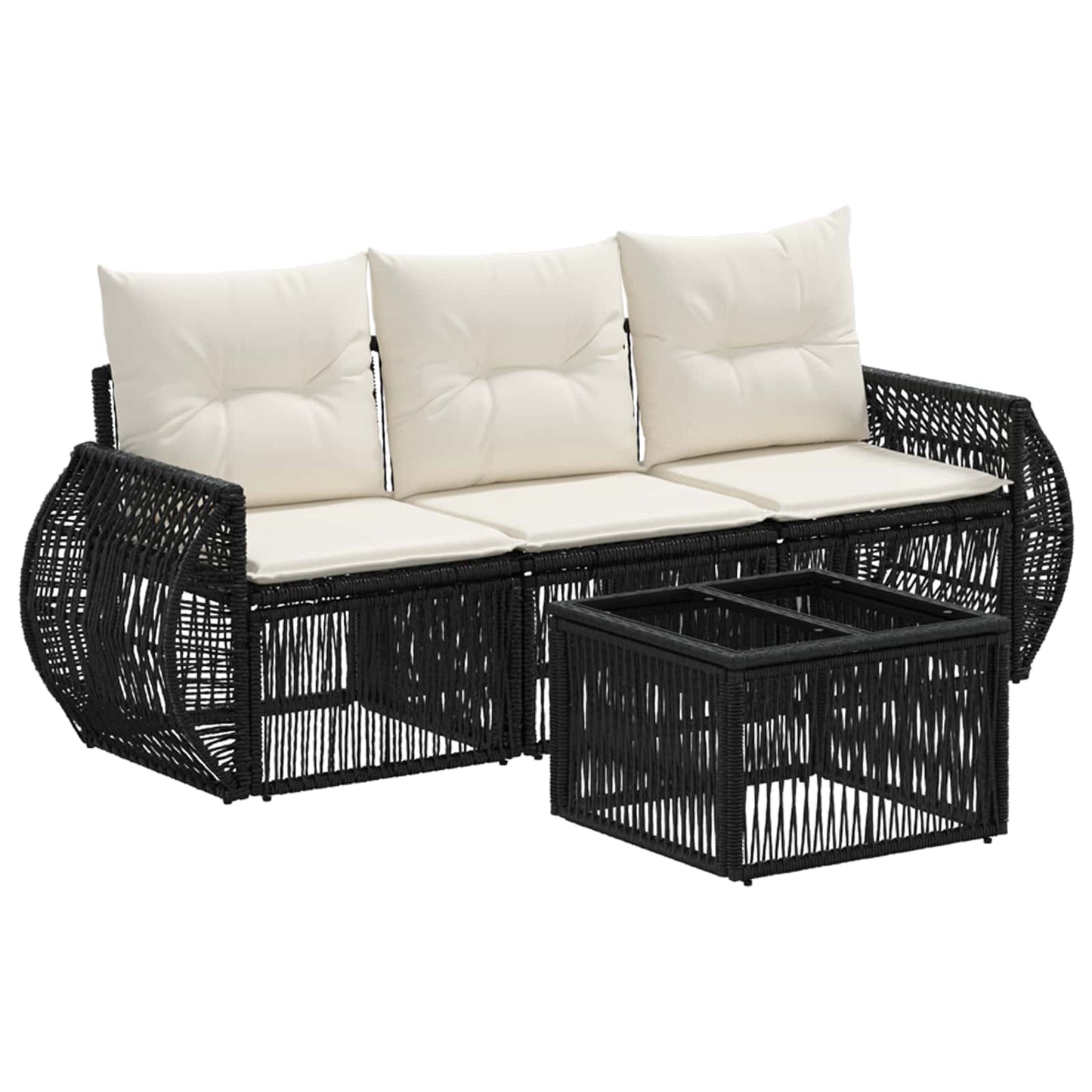 Set Divano da Giardino 4 pcs Nero e Bianco Crema polyrattan | homemem39