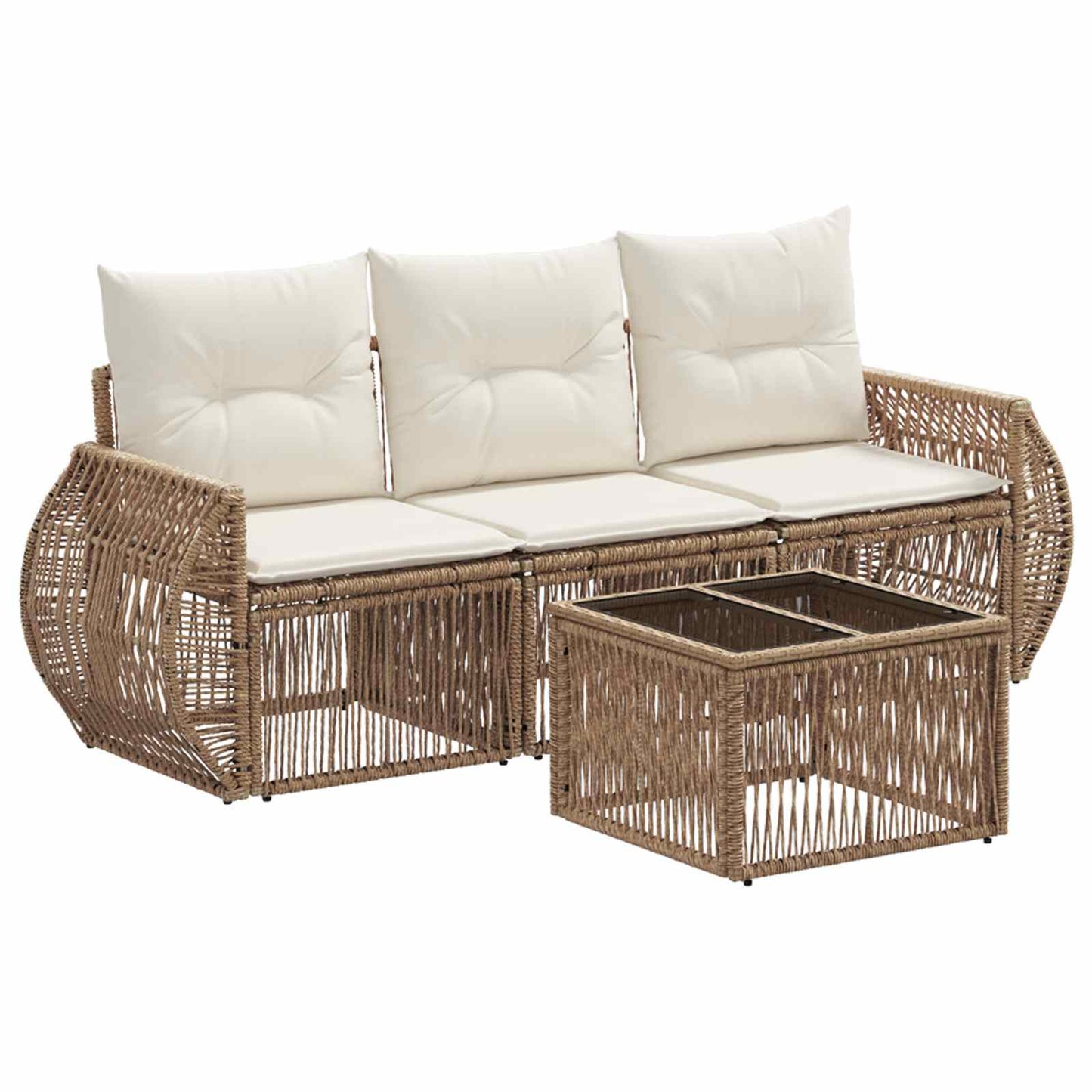 Set Divano da Giardino 4 pcs Beige e Bianco Crema polyrattan | homemem39