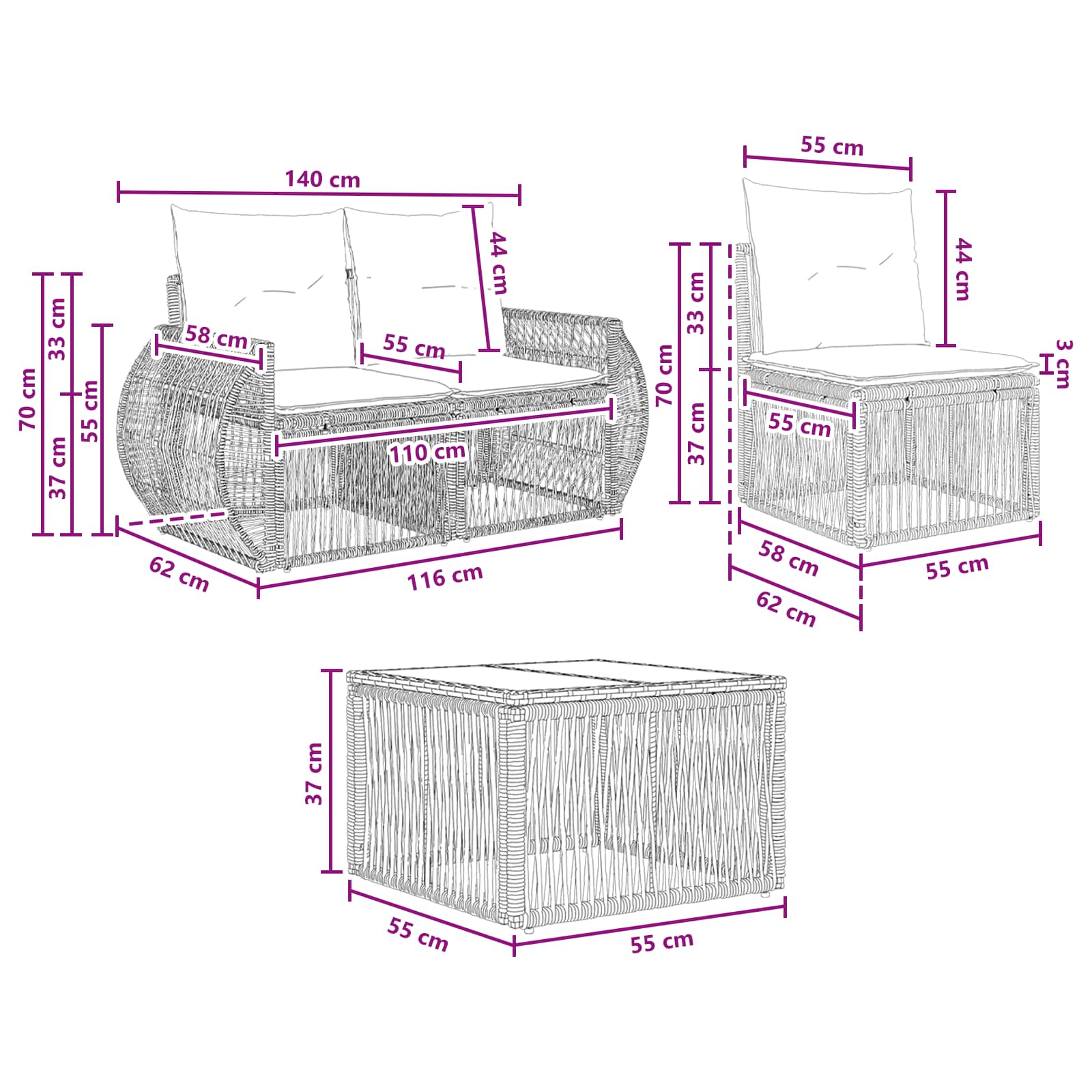 Set Divano da Giardino 4 pcs Beige e Bianco Crema polyrattan | homemem39