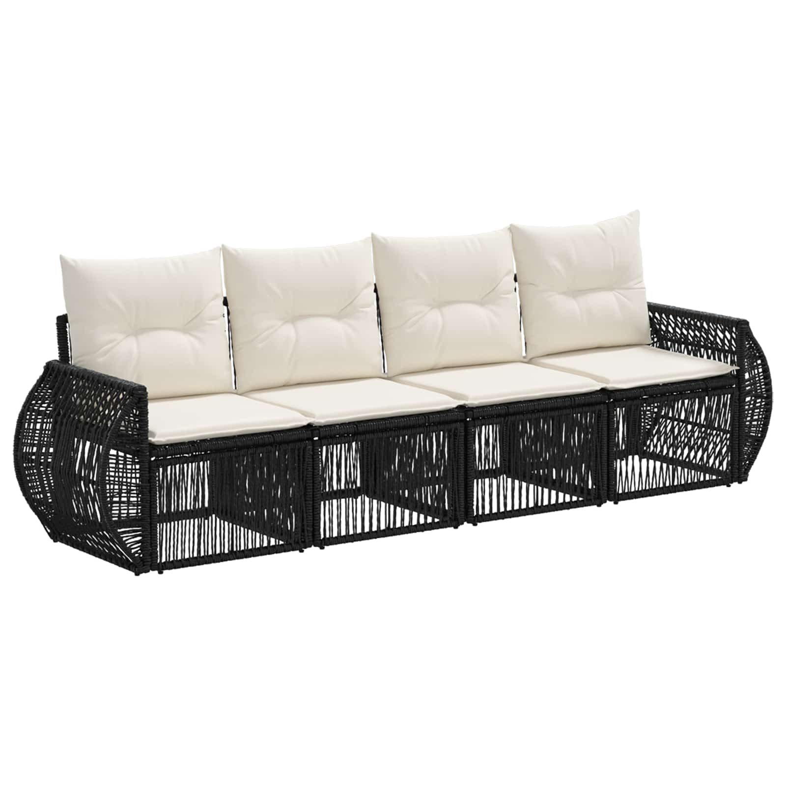 Set Divano da Giardino 4 pcs Nero e Bianco Crema polyrattan | homemem39
