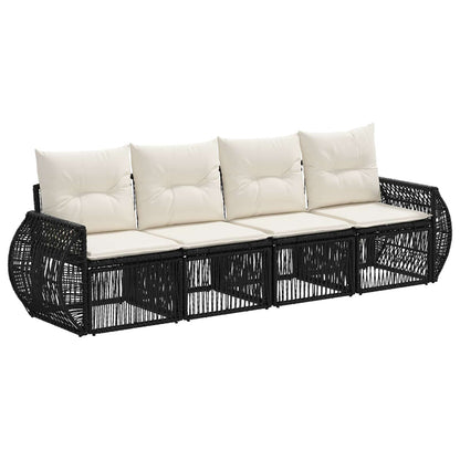Set Divano da Giardino 4 pcs Nero e Bianco Crema polyrattan | homemem39
